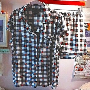 Attractive ⚜️Spooky Night 🌙 Plaid & Pumpkin 2pc. Shorts & Top  Pajamas 🌙⚜️🌙⚜️
